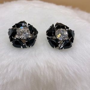 Vintage WEISS Black & Clear Rhinestone Clip-on Earrings